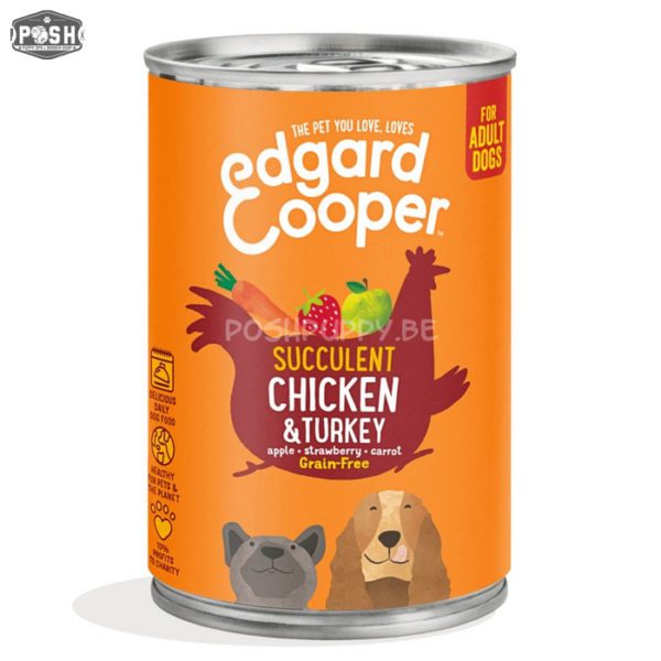 ADULT Kip & kalkoen met appel, aardbei & wortel 400g  Granen vrij